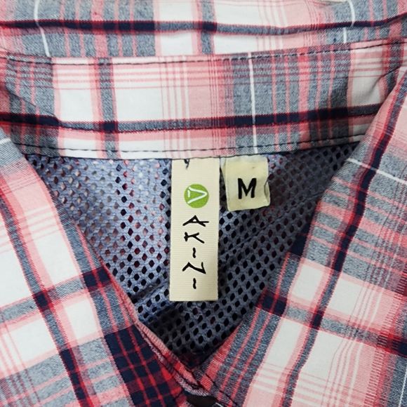 Dakini Plaid Boyfriend Shirt Womens Medium Red Stretch Hidden Pocket Vented - Picture 9 of 10